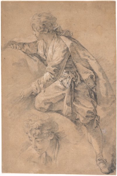 Egy fiatal, félig térdelő helyzetben, mindkét karját kinyújtva alkotó: François Boucher