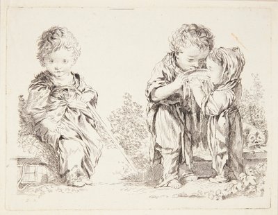 Gyermek ül egy rög a föld és a kis tejivók alkotó: François Boucher