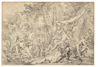 Diana és Callisto (fekete kréta papíron) alkotó: François Boucher