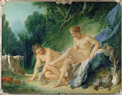 Diane au bain - Diana fürdik a vadászat után. A hajában lévő holdsarló a víz, a Hold szimbóluma ... alkotó: François Boucher