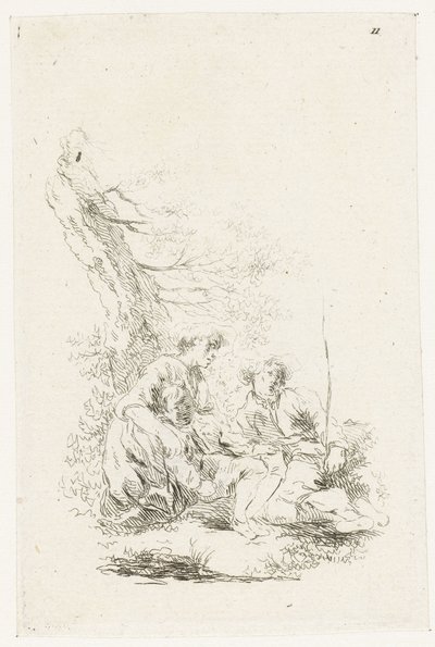 Három ember ül egy fa mellett alkotó: François Boucher
