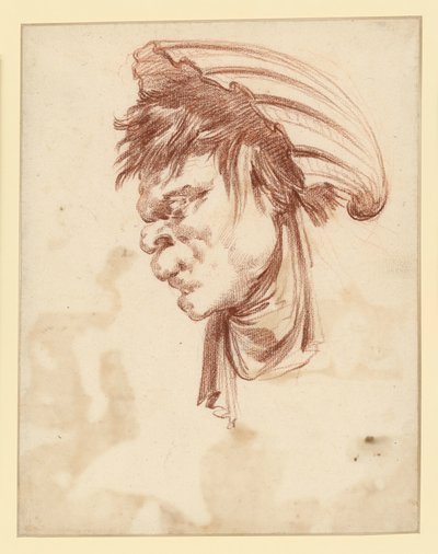 Groteszk fej, balra néző profilból, kagylóval a fején alkotó: François Boucher