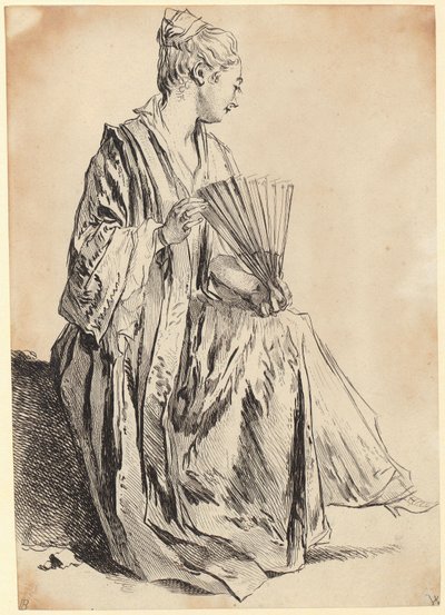 Fiatal, ülő nő, aki legyezővel játszik alkotó: François Boucher