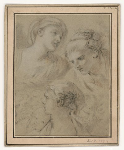 Arckifejezés-tanulmányok, amelyek példaként különböző érzelmeket ábrázolnak alkotó: François Boucher