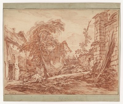 Vidéki táj parasztházzal és romokkal alkotó: François Boucher