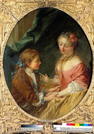 Három dologból csinálsz egyet? Galáns jelenet. Francois Boucher (1703-1770) festménye. 1734 Magángyűjtemény alkotó: François Boucher