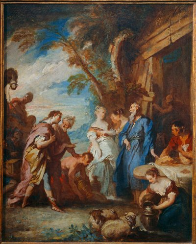 Rebeka átveszi Ábrahám ajándékait Eliezertől ... alkotó: François Boucher
