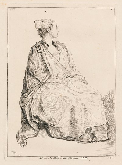 Jobbra néző ülő nő alkotó: François Boucher