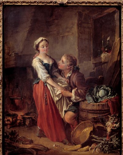 A gyönyörű szakács Scene galante egy konyhában. Francois Boucher (1703-1770) festménye. 1738 Párizs. Musee Cognacq Jay alkotó: François Boucher