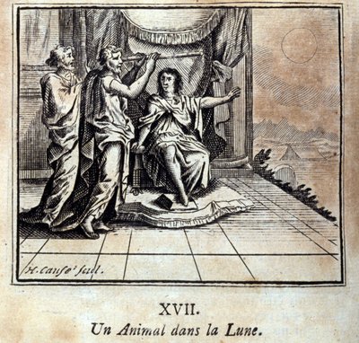 Egy állat a Holdon. Jean de La Fontaine (1621-95) meséi. Illusztráció: Francois Chauveau (1613-1676). 1728-as kiadás. alkotó: Francois Chauveau