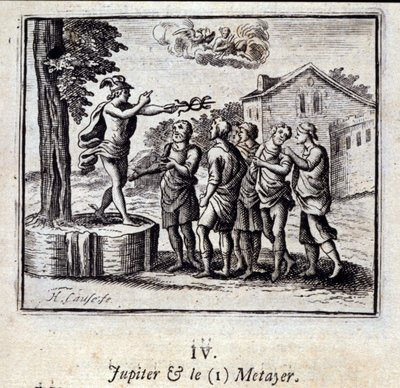 Jupiter és a Metayer. Jean de La Fontaine (1621-95) meséi. Illusztráció: Francois Chauveau (1613-1676). 1728-as kiadás. alkotó: Francois Chauveau