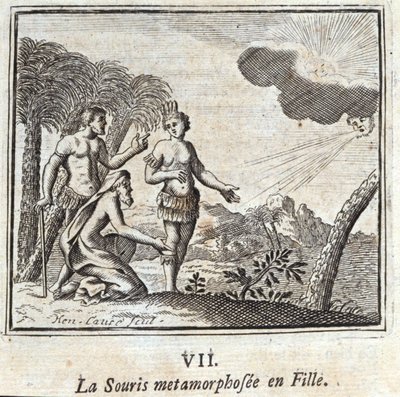 La Souris kislánnyá változott.Jean de La Fontaine (1621-95) meséi. Illusztráció: François Chauveau (1613-1676). 1728-as kiadás. alkotó: Francois Chauveau