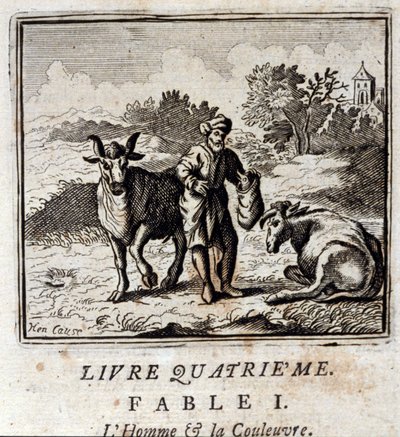 Ember és Kígyó. Jean de La Fontaine (1621-95) meséi. Illusztráció: Francois Chauveau (1613-1676). 1728-as kiadás. alkotó: Francois Chauveau