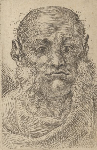 Egy kopasz férfi maszkja, bolyhos oldalborjúval, a Divers Masques-tól, kb. 1635-45. alkotó: Francois Chauveau