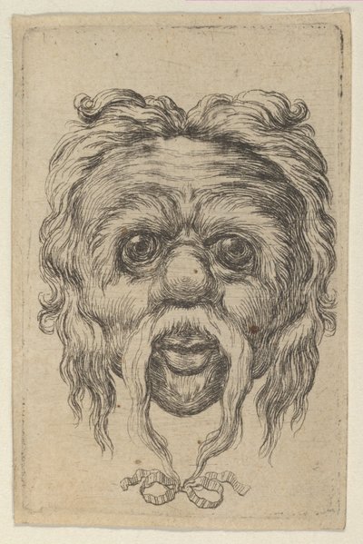 Álla alatti szalaggal átkötött hosszú bajuszú maszk, a Divers Masques-tól, kb. 1635-45. alkotó: Francois Chauveau