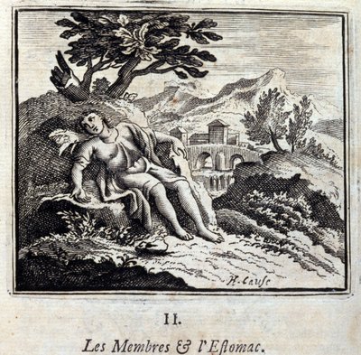 A tagok és a gyomor. Jean de La Fontaine (1621-95) meséi. Illusztráció: François Chauveau (1613-1676). 1728-as kiadás. alkotó: Francois Chauveau