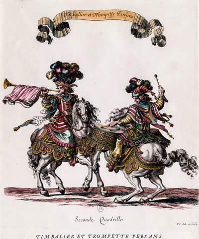 Perzsa hangdob és trombita a XIV. Lajos király (1639-1715) körhinta alatt alkotó: Francois Chauveau