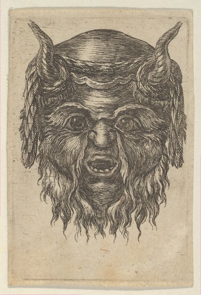 Szatír maszk babérkoszorúval a szarvak fölött, a Divers Masquestól, kb. 1635-45. alkotó: Francois Chauveau