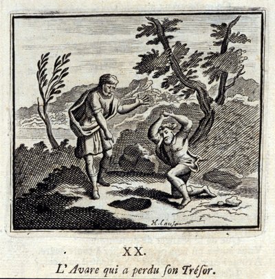 A tresorját vesztett Avare.Jean de La Fontaine (1621-95) meséi. Illusztráció: François Chauveau (1613-1676). 1728-as kiadás. alkotó: Francois Chauveau