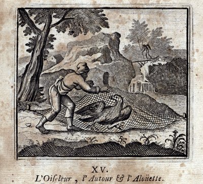 A Madármadár az Around és az Alouette. Jean de La Fontaine (1621-95) meséi. Illusztráció: François Chauveau (1613-1676). 1728-as kiadás. alkotó: Francois Chauveau