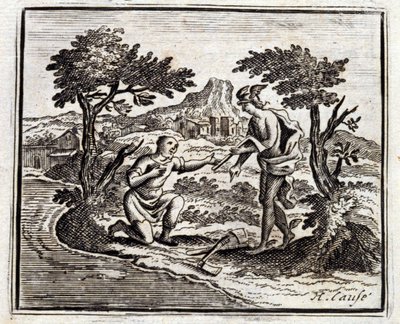 A Bucheron és a Merkúr. Jean de La Fontaine (1621-95) meséi. Illusztráció: Francois Chauveau (1613-1676). 1728-as kiadás. alkotó: Francois Chauveau