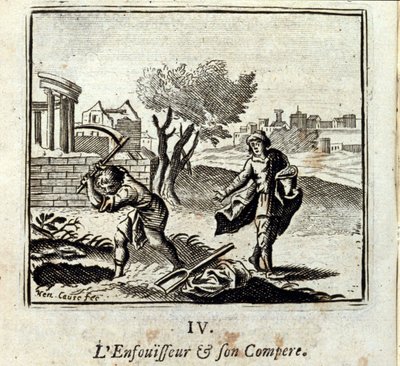 A Burner és a Compere. Jean de La Fontaine (1621-95) meséi. Illusztráció: Francois Chauveau (1613-1676). 1728-as kiadás. alkotó: Francois Chauveau