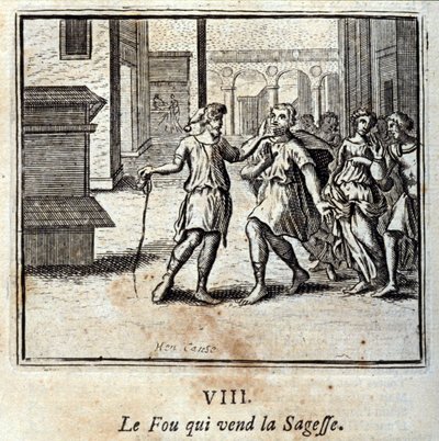 A Fou, aki eladja a bölcsességet. Jean de La Fontaine (1621-95) meséi. Illusztráció: Francois Chauveau (1613-1676). 1728-as kiadás. alkotó: Francois Chauveau