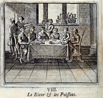A nevetés és a Halak. Jean de La Fontaine (1621-95) meséi. Illusztráció: François Chauveau (1613-1676). 1728-as kiadás. alkotó: Francois Chauveau