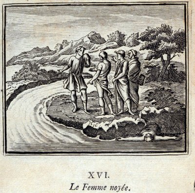 A Noyee Woman. Jean de La Fontaine (1621-95) meséi. Illusztráció: François Chauveau (1613-1676). 1728-as kiadás. alkotó: Francois Chauveau
