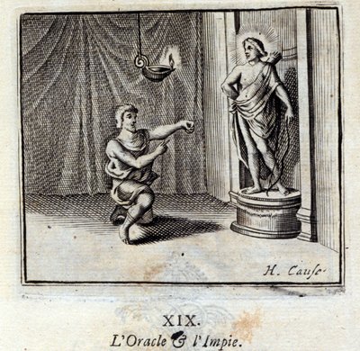 Az Orákulum és az Istentelen. Jean de La Fontaine (1621-95) meséi. Illusztráció: Francois Chauveau (1613-1676). 1728-as kiadás. alkotó: Francois Chauveau