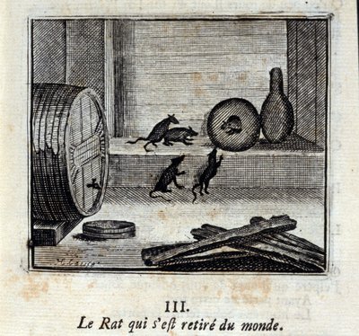 A patkány, amely elvonult a világtól. Jean de La Fontaine (1621-95) meséi. Illusztráció: François Chauveau (1613-1676). 1728-as kiadás. alkotó: Francois Chauveau