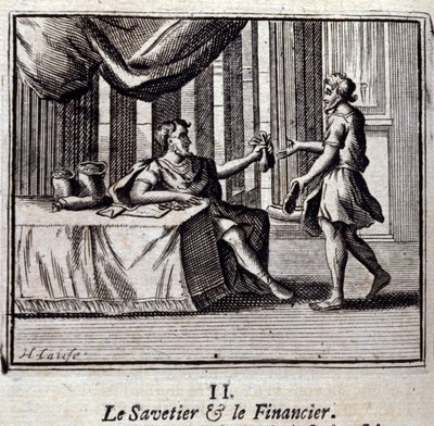 A Megmentő és a Megtaláló. Jean de La Fontaine (1621-95) meséi. Illusztráció: François Chauveau (1613-1676). 1728-as kiadás. alkotó: Francois Chauveau