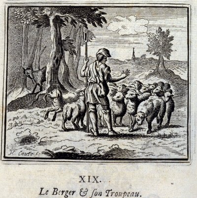 A pásztor és a nyája. Jean de La Fontaine (1621-95) meséi. Illusztráció: François Chauveau (1613-1676). 1728-as kiadás. alkotó: Francois Chauveau