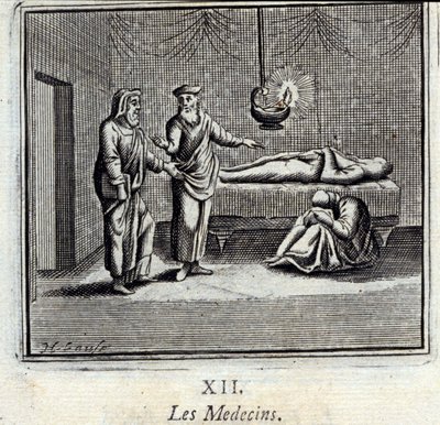 Az orvosok. Jean de La Fontaine (1621-95) meséi. Illusztráció: François Chauveau (1613-1676). 1728-as kiadás. alkotó: Francois Chauveau