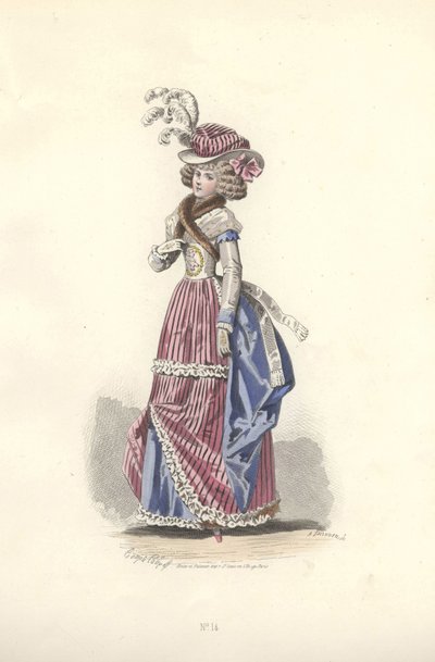 Nő trikolor ruhában, Marie Antoinette korszakában. alkotó: Francois Claudius Compte Calix