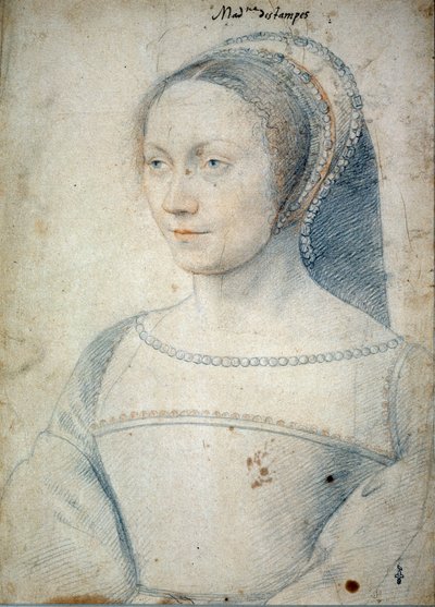 Anne de Pisseleu portréja, Jean de Brush, Etampes hercegné felesége (1508 - 1576). Francois Clouet (1515-1572) rajza fekete kővel és vérrel alkotó: François Clouet