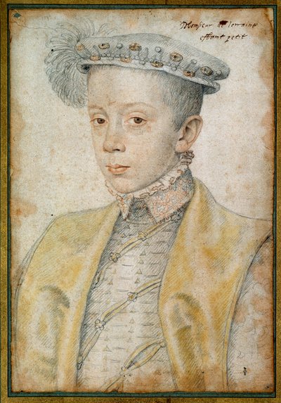 II. Károly Lotaringia és Bar hercegének (1543-1608) portréja. Clouet Francois (1515-1572) Vér és fekete követ rajzolása alkotó: François Clouet
