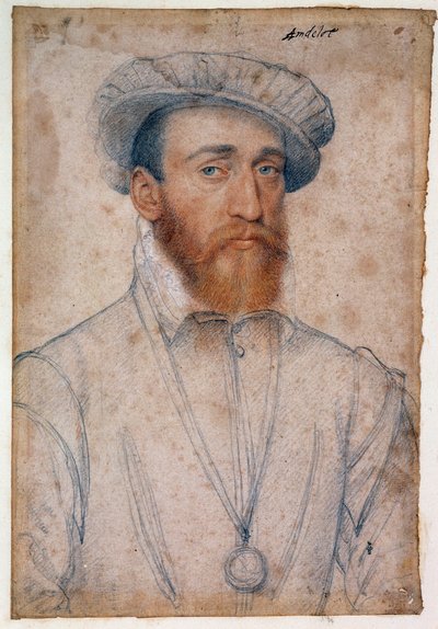 Francois de Coligny, Andelot urának (1521-1569) portréja. Clouet Francois (1515-1572) Vér és fekete követ rajzolása alkotó: François Clouet
