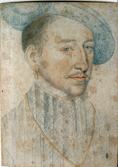 Henrik (1519-1559), francia király portréja. Francois Clouet (1515-1572) rajza fekete kővel és vérrel alkotó: François Clouet