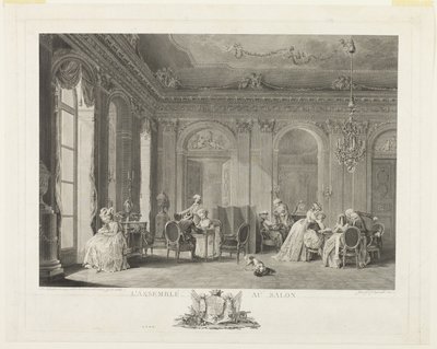 Gyűlés a szalonban alkotó: Francois Dequevauviller