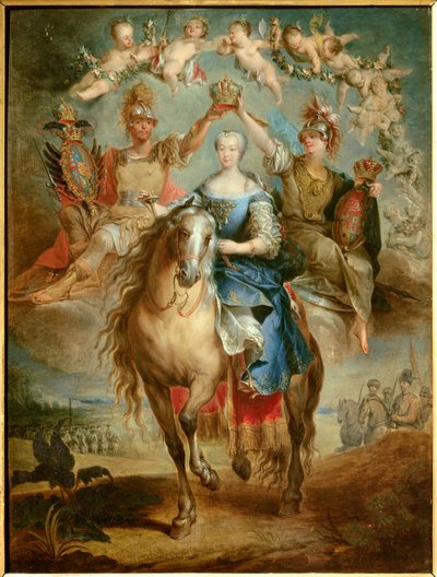 Az osztrák Mária Terézia (Marie-Therese) lovas portréja, Habsburg Lotaringia (1717-1780), Magyarország királynéja Francois Eisen (1695-1778) festménye 1757. Nancy, musee historique lorrain - Mária Terézia (Maria Theresa) lovas portréja ) of Austria alkotó: Francois Eisen