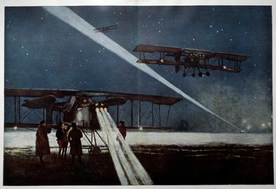 Első világháború: „” indulás a „” Szomszédok” századból egy éjszakai bombázásra 1918-ban”” Francois Flameng (1856-1923) akvarell festménye 1918 Magángyűjtemény alkotó: Francois Flameng