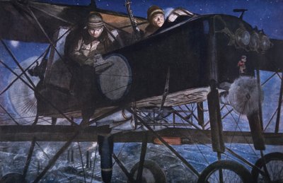 A francia légi szolgálattal, éjszakai bombázás egy Voisin kétfedelű repülőgéppel alkotó: Francois Flameng