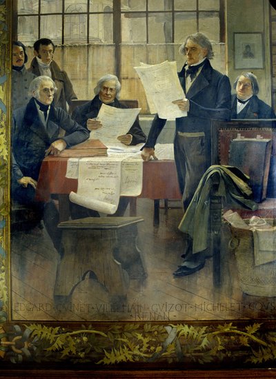 Írók a 19. században: Edgar Quinet, Abel François Villemain, François Guizot, Jules Michelet, Victor Cousin, Ernest Renan - François Flameng (1856-1923) szerelt vászon, Sorbonne Egyetem, Párizs alkotó: Francois Flameng