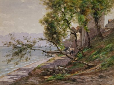 A Genfi-tó szélén (akvarell papíron) alkotó: Francois Furet