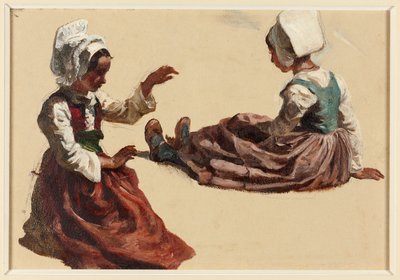 Két lány regionális jelmezben alkotó: Francois Hippolyte Lalaisse
