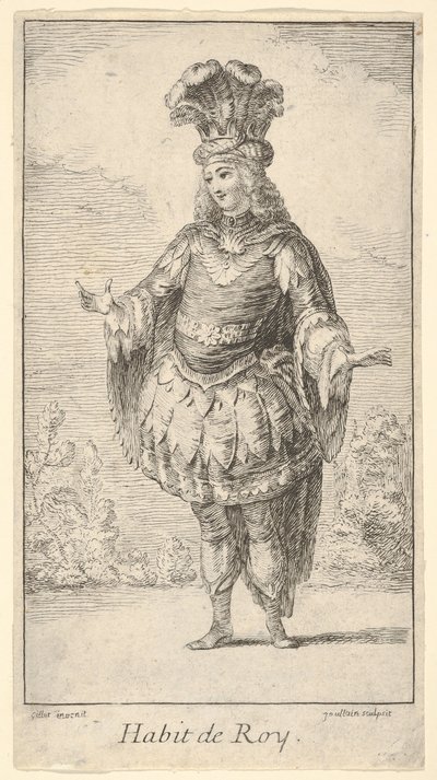 Habit de Roy: egy férfi, aki rozettákkal díszített tonnelettet, koronát és turbánt visel, kb. 1721. alkotó: Francois Joullain