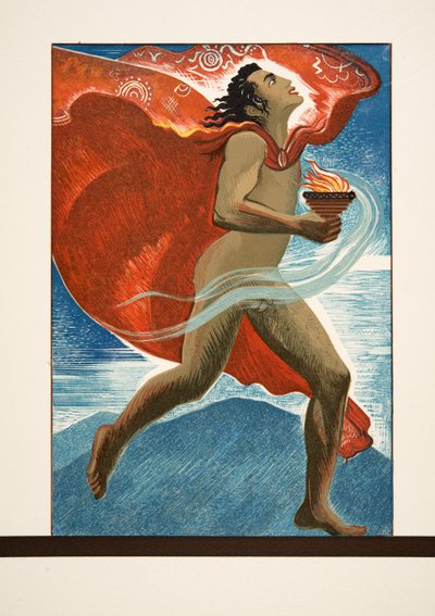 Tűzzel futó Prométheusz, Aiszkhülosz Prométhée Enchaîné-jából, kocsma. 1941 (pochoir print) alkotó: Francois Louis Schmied