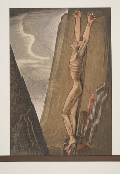 A sziklára szegezett Prométheusz, Aiszkhülosz Prométhée Enchaîné-jából, kocsma. 1941 (pochoir print) alkotó: Francois Louis Schmied