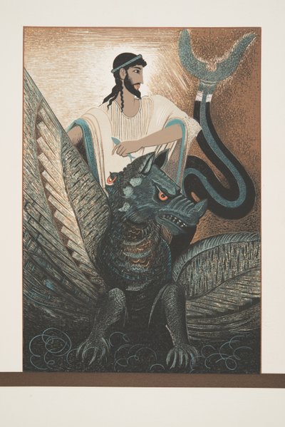 Ulysses and Dragon from Prometheus Enchained by Aischylus, pub. 1941 (sablonnyomat) alkotó: Francois Louis Schmied